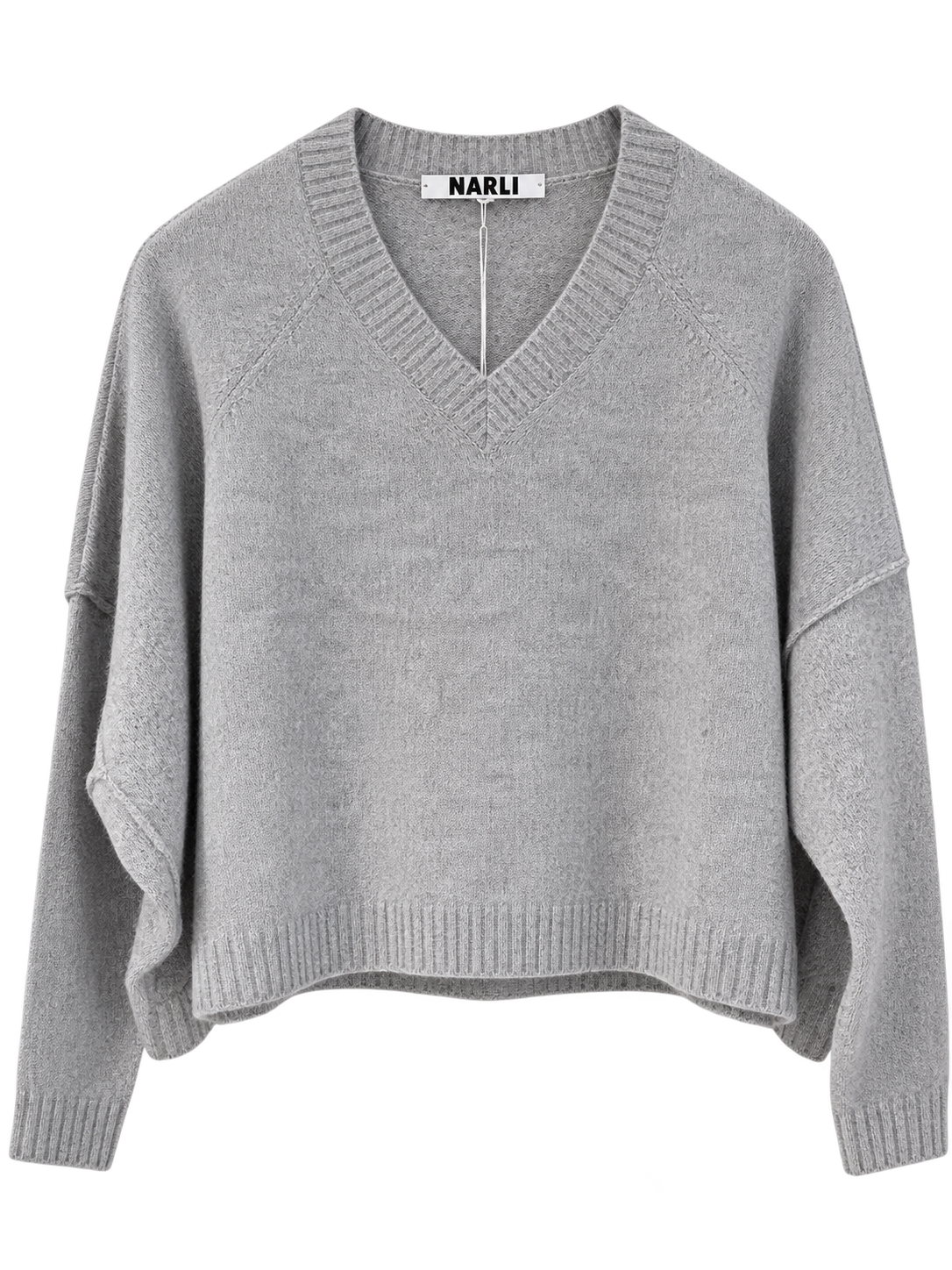 Pullover V-Ausschnitt Cashmere weit grey meliert