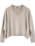 Pullover V-Ausschnitt Cashmere weit sand meliert
