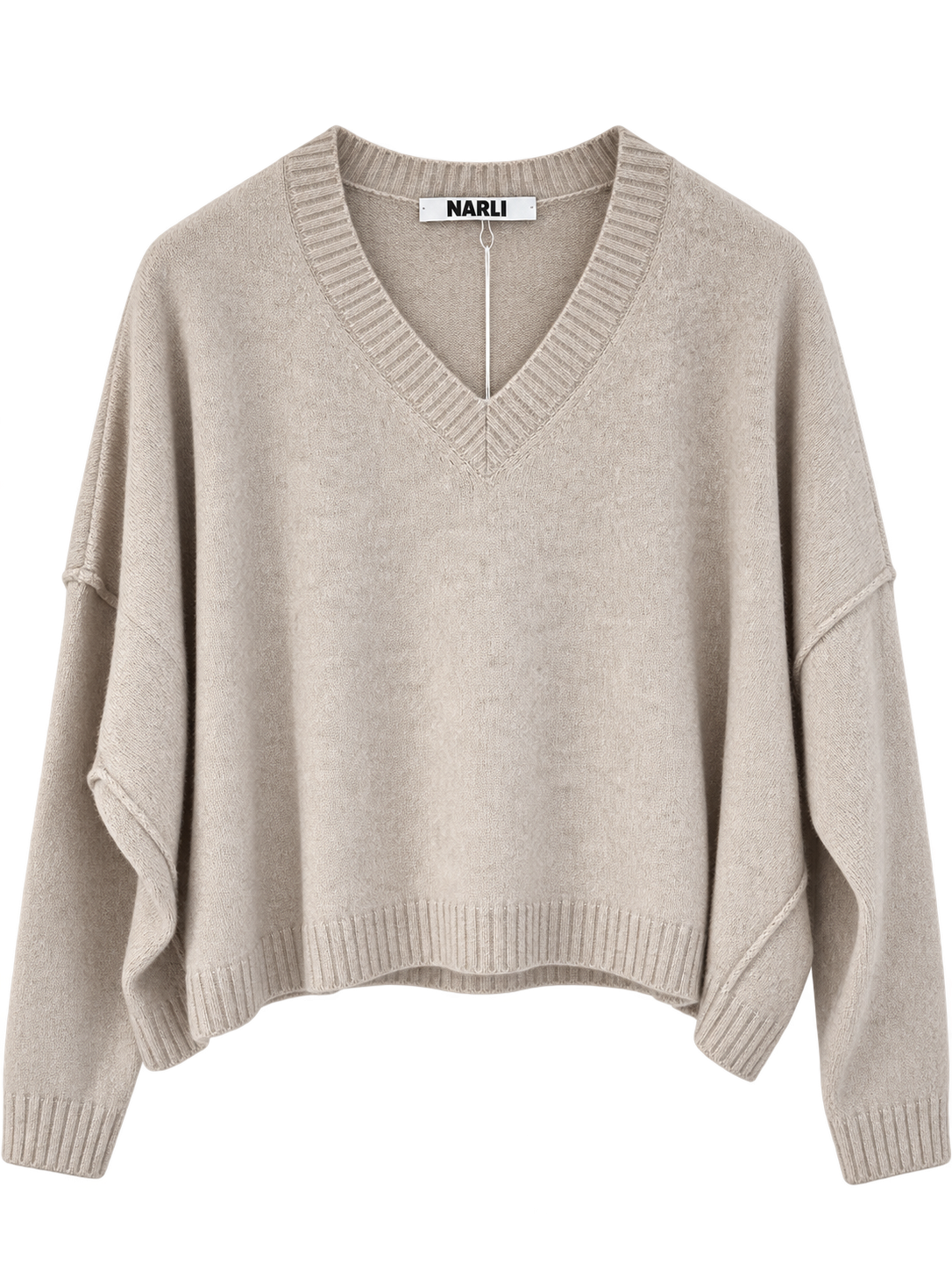 Pullover V-Ausschnitt Cashmere weit sand meliert