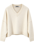 Pullover V-Ausschnitt Cashmere weit milk