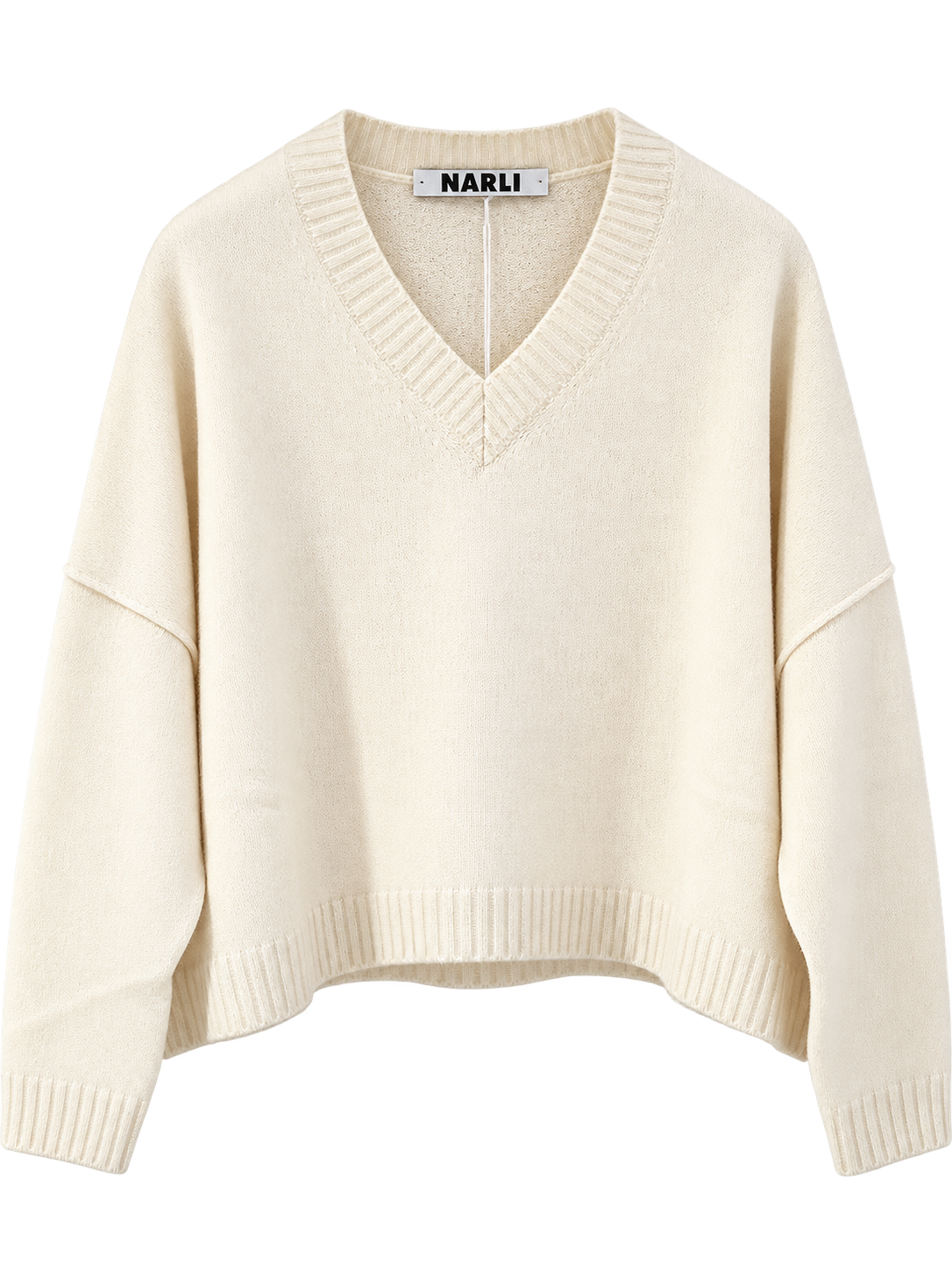 Pullover V-Ausschnitt Cashmere weit milk